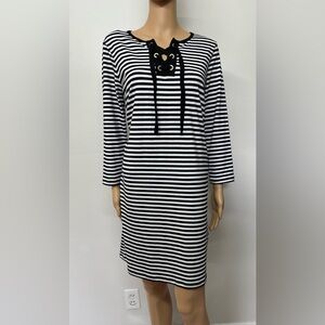 Michael Kors size medium black and white striped long sleeve lightweight dress